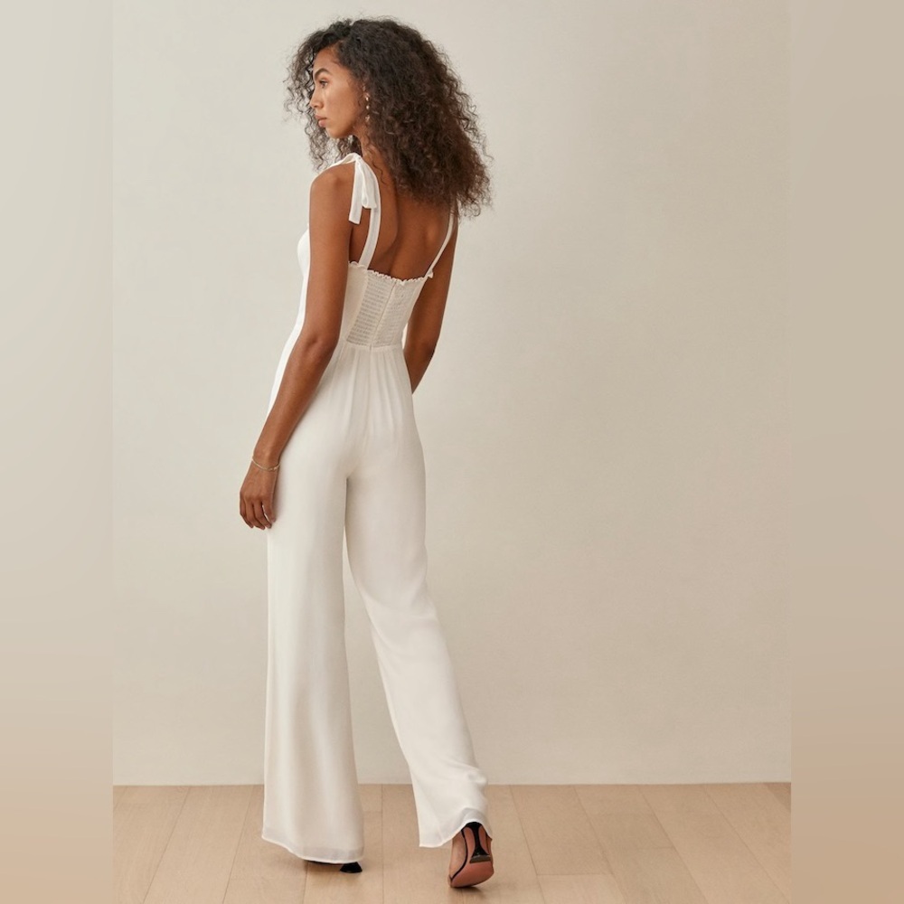 Reformation Ivory Wide-Leg Jumpsuit 🤍 | Sweetheart Neckline – Size 12 - Picture 2 of 16